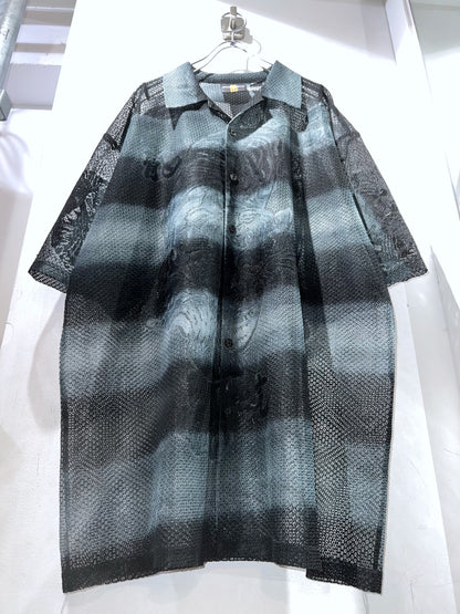 Old Gradation Mesh Open Collar Shirt