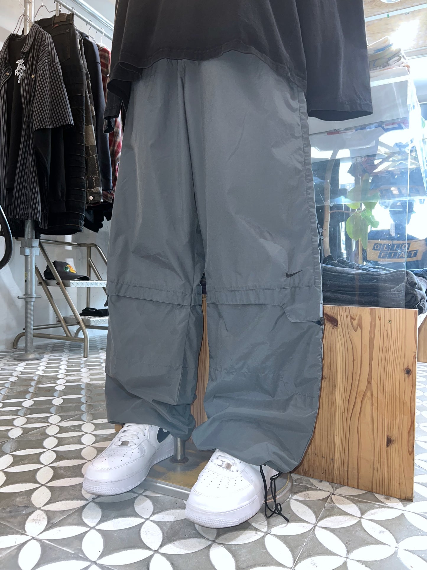 00s NIKE Grey Wideleg Nylon Pants