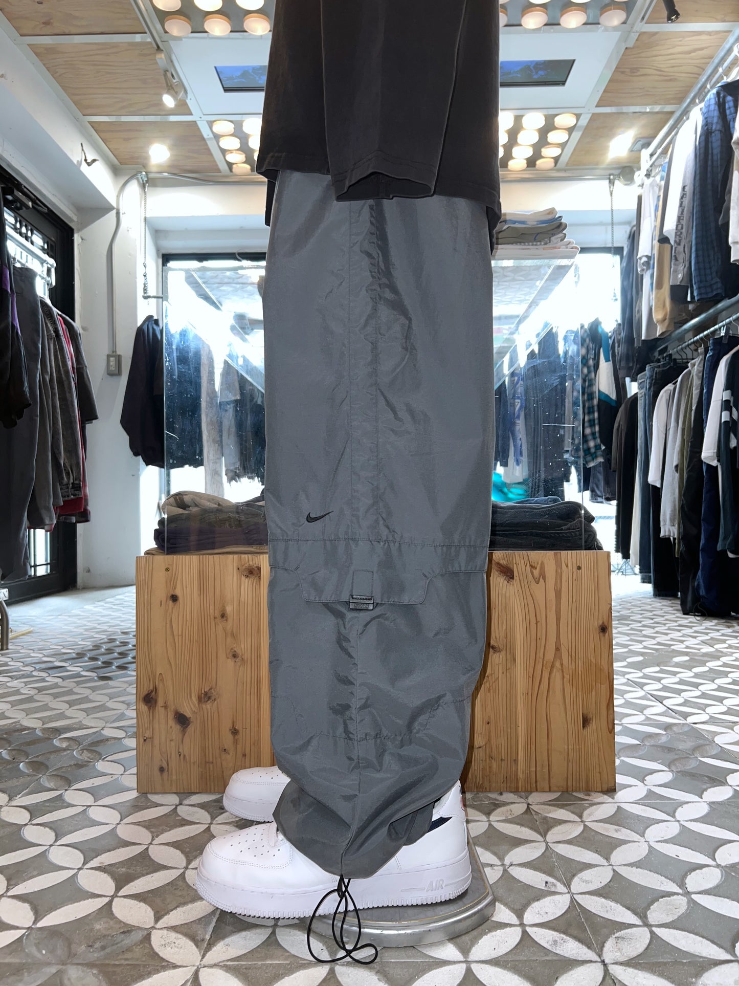 00s NIKE Grey Wideleg Nylon Pants