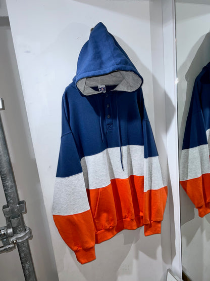 Vintage Colorblock Half-button Hoodie