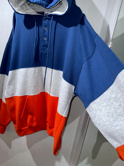 Vintage Colorblock Half-button Hoodie