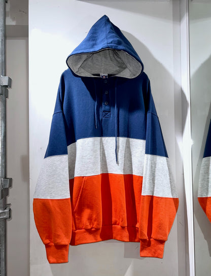 Vintage Colorblock Half-button Hoodie