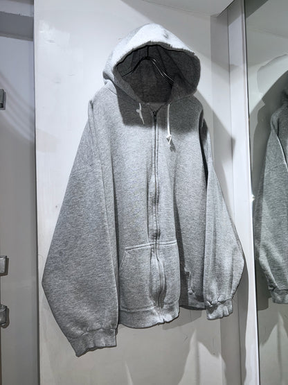 90s Grey Zip Thru Boxy Hoodie