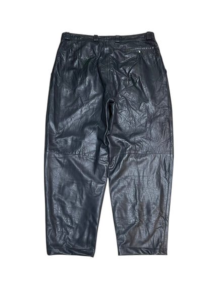 Vintage Grey Real Leather Wide Leg Trousers