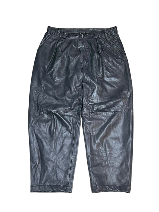 Vintage Grey Real Leather Wide Leg Trousers
