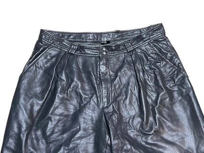 Vintage Grey Real Leather Wide Leg Trousers