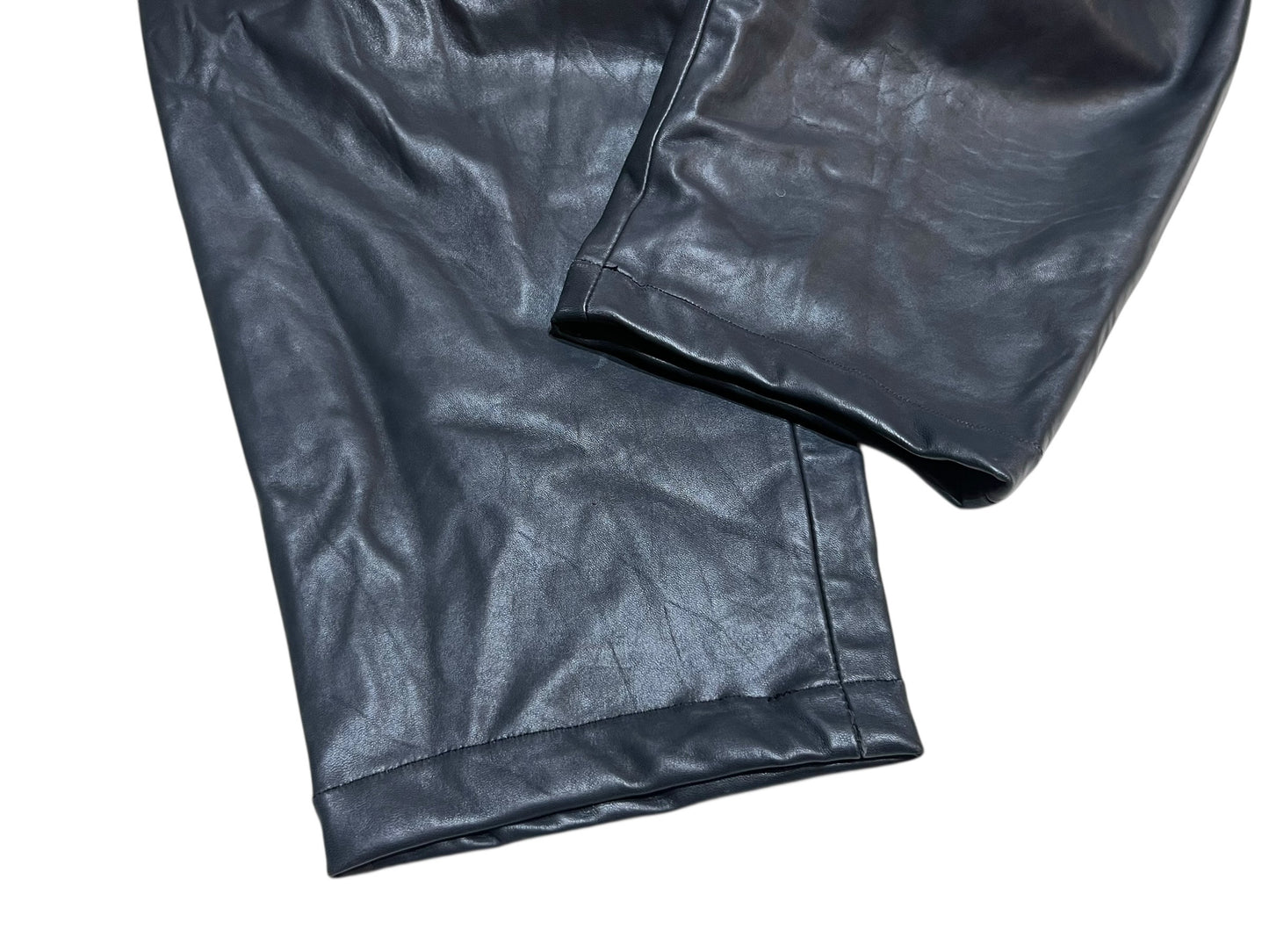 Vintage Grey Real Leather Wide Leg Trousers