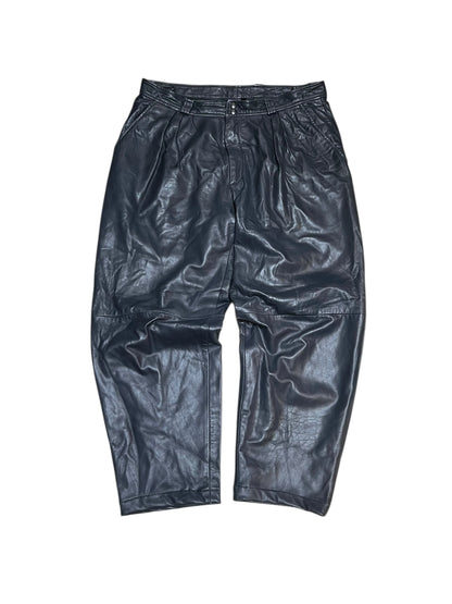 Vintage Grey Real Leather Wide Leg Trousers