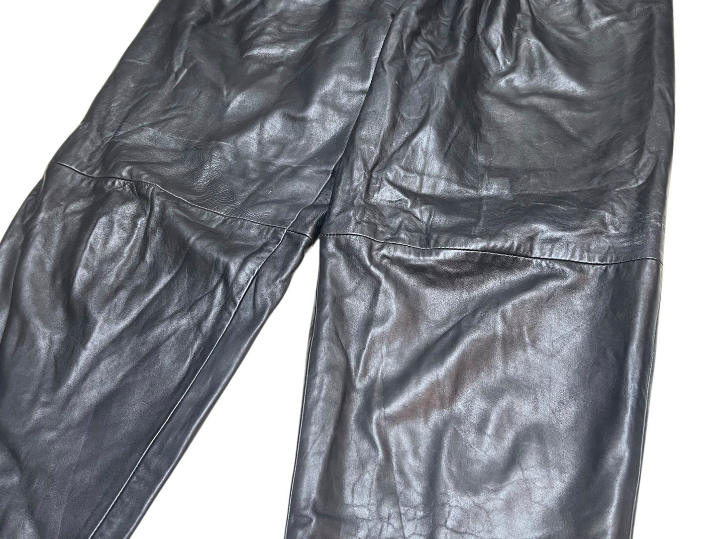 Vintage Grey Real Leather Wide Leg Trousers