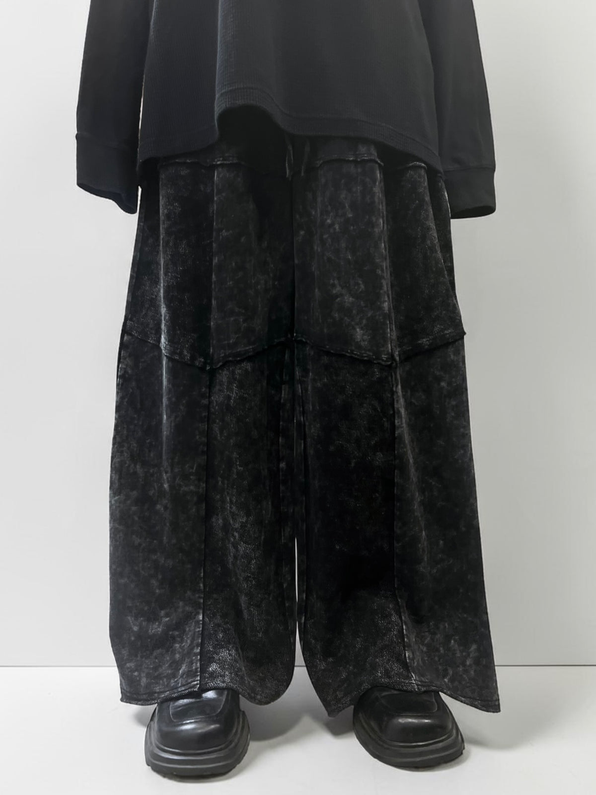 Acid Black Barrel Tiered Design Easy Pants